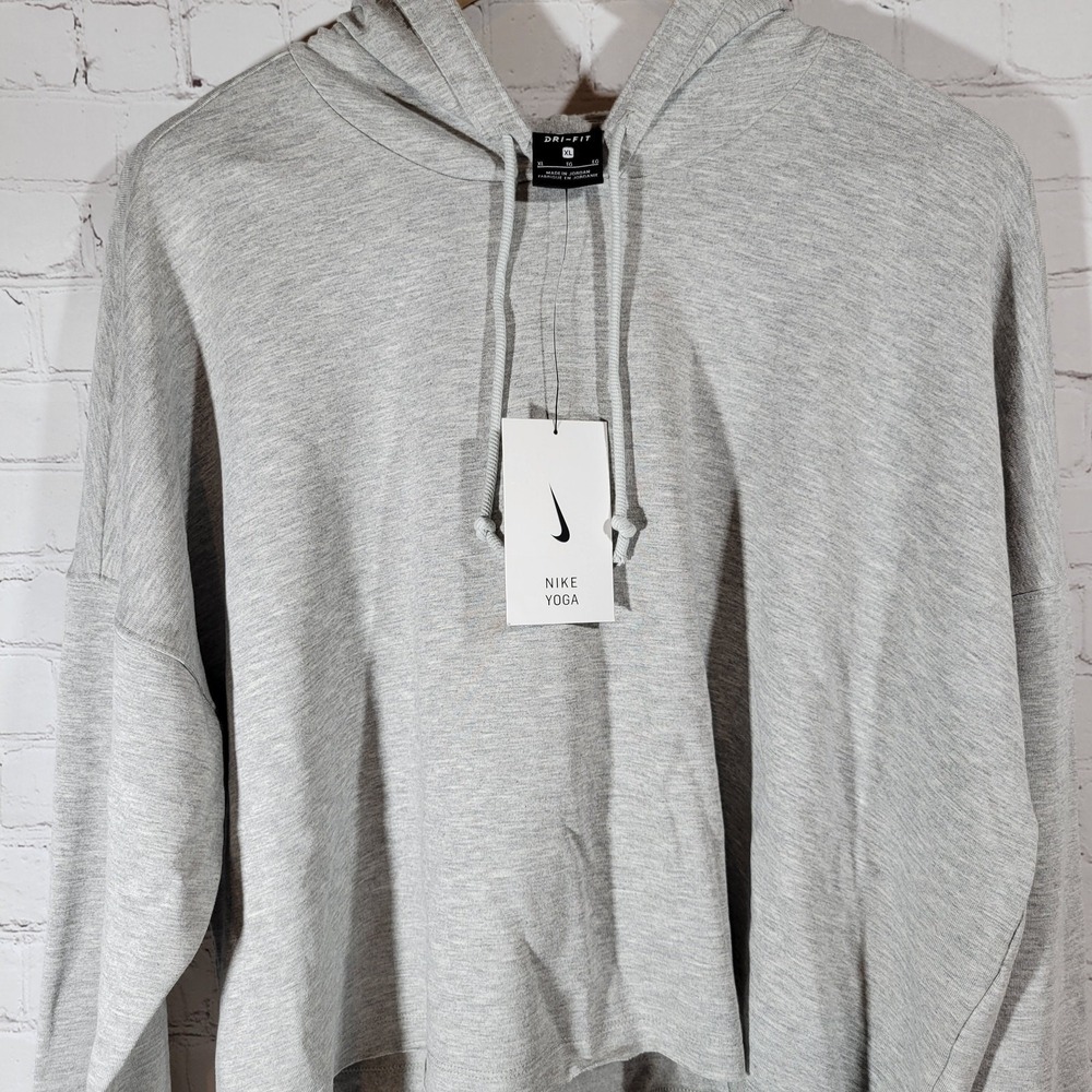 Nike Yoga Women's Dri-Fit Gray Cropped Hoodie‎ Sweatshirt Training XL - Picture 5 of 13